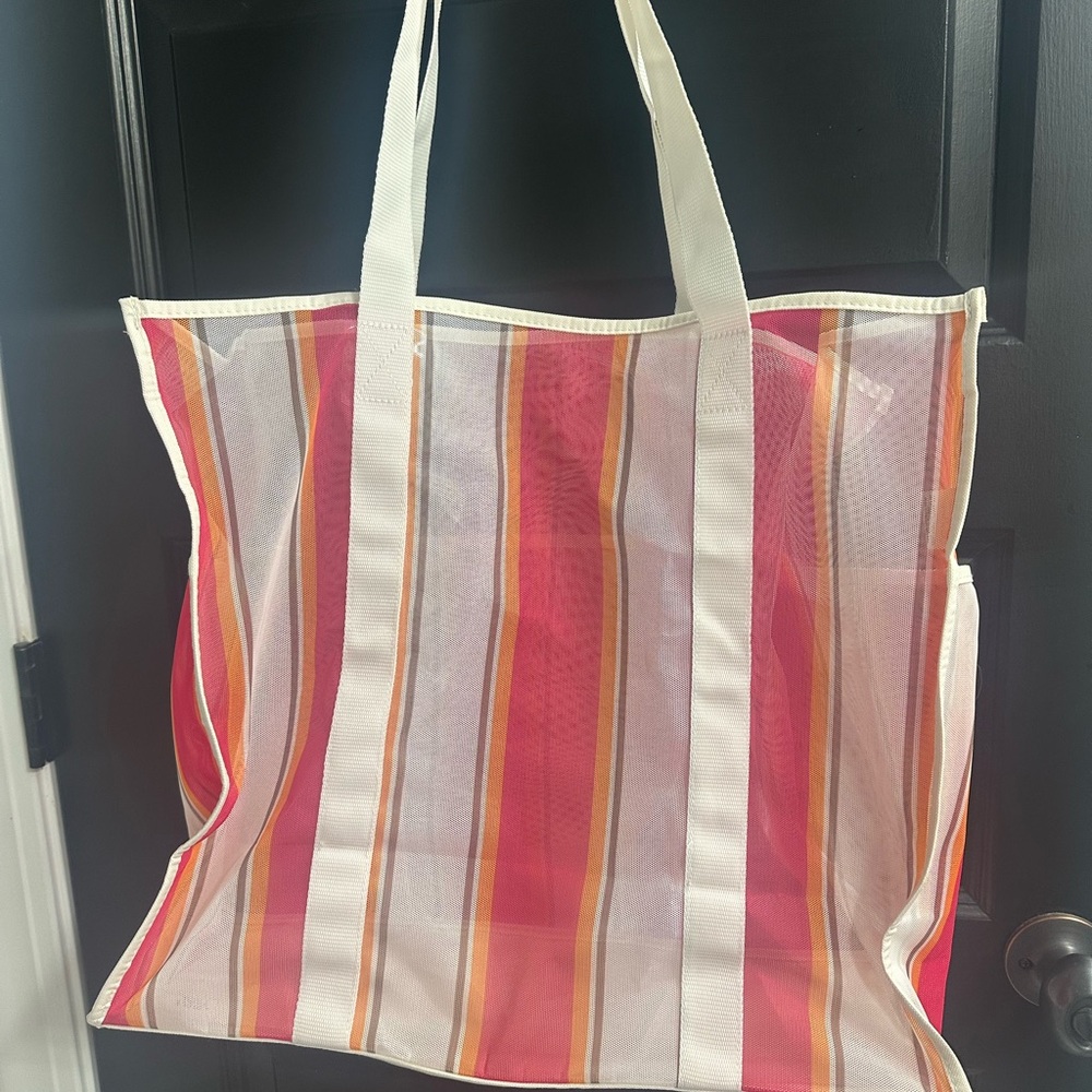 Vibrant Striped Tote Bag in Pink and Orange